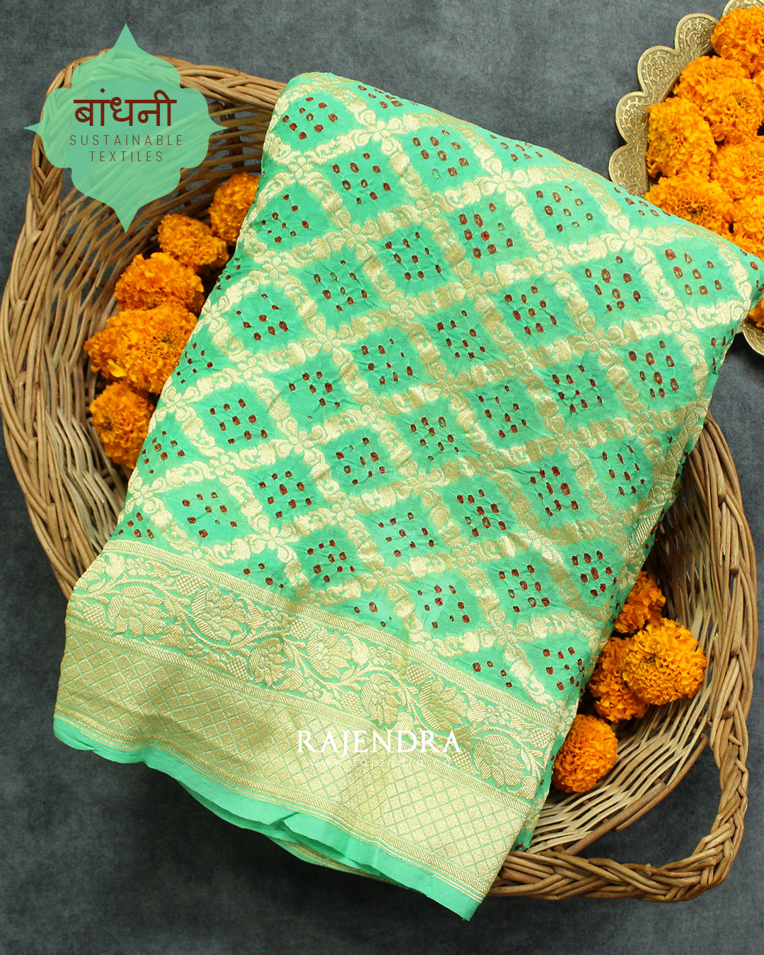Traditional Khadi Georgette Light Pista Green Banarasi Bandhani Saree