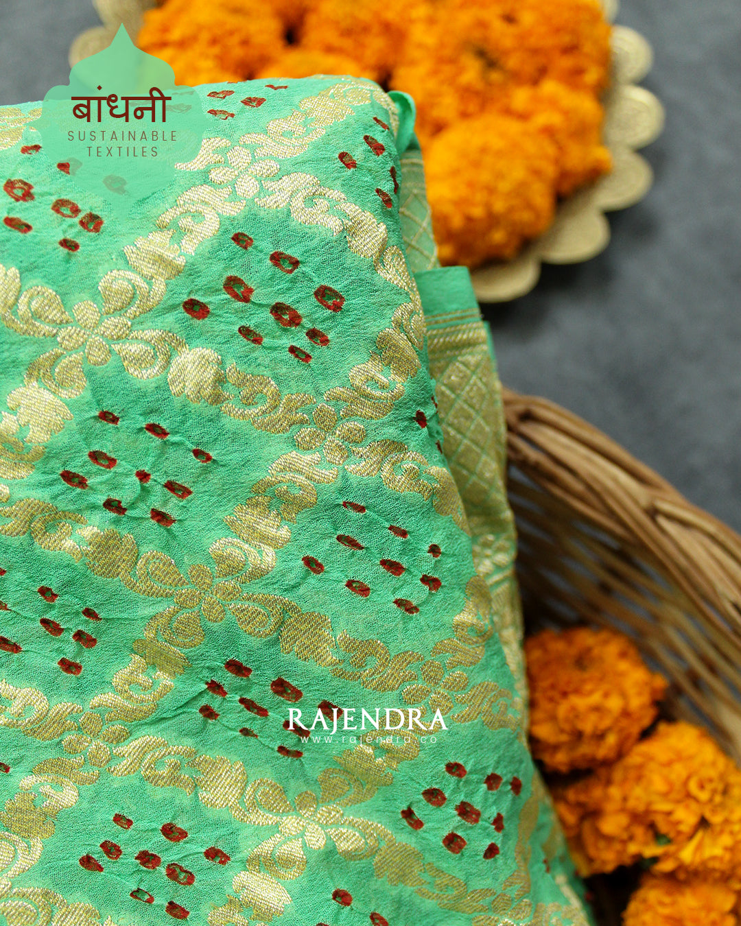 Traditional Khadi Georgette Light Pista Green Banarasi Bandhani Saree