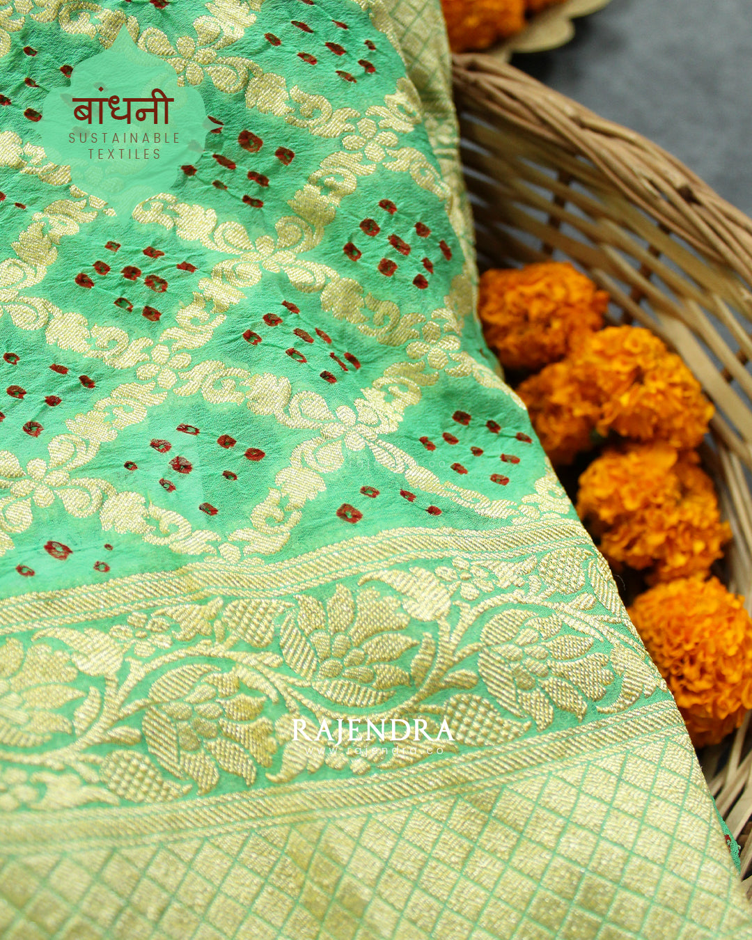 Traditional Khadi Georgette Light Pista Green Banarasi Bandhani Saree