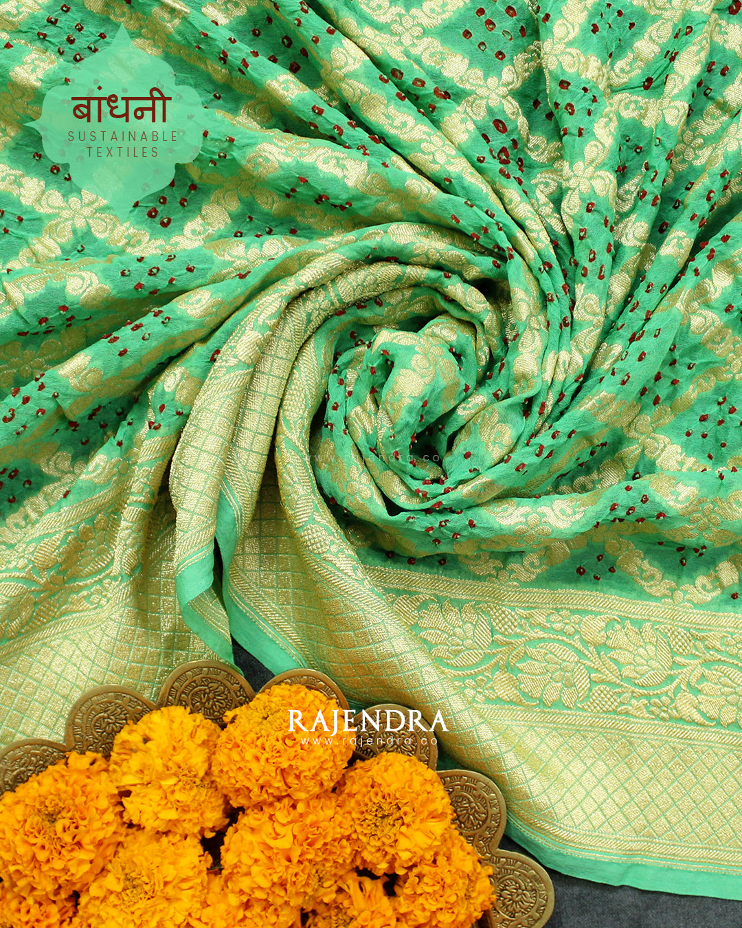 Traditional Khadi Georgette Light Pista Green Banarasi Bandhani Saree
