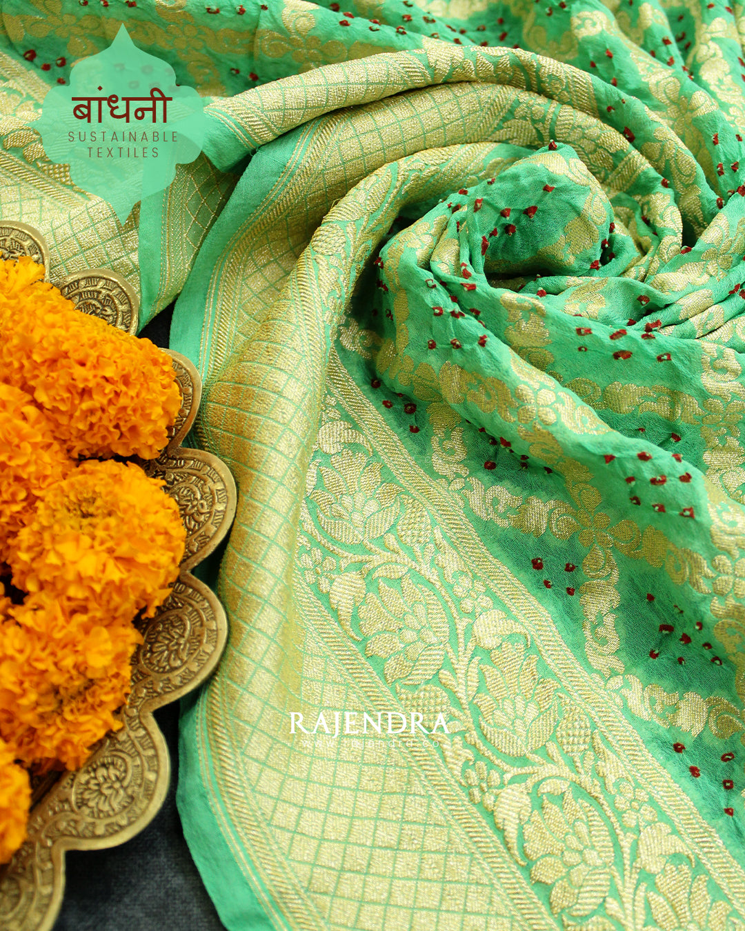 Traditional Khadi Georgette Light Pista Green Banarasi Bandhani Saree