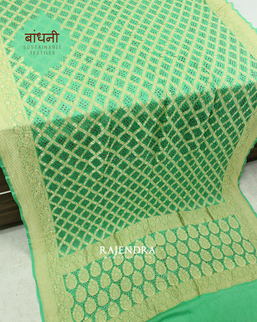 Traditional Khadi Georgette Light Pista Green Banarasi Bandhani Saree
