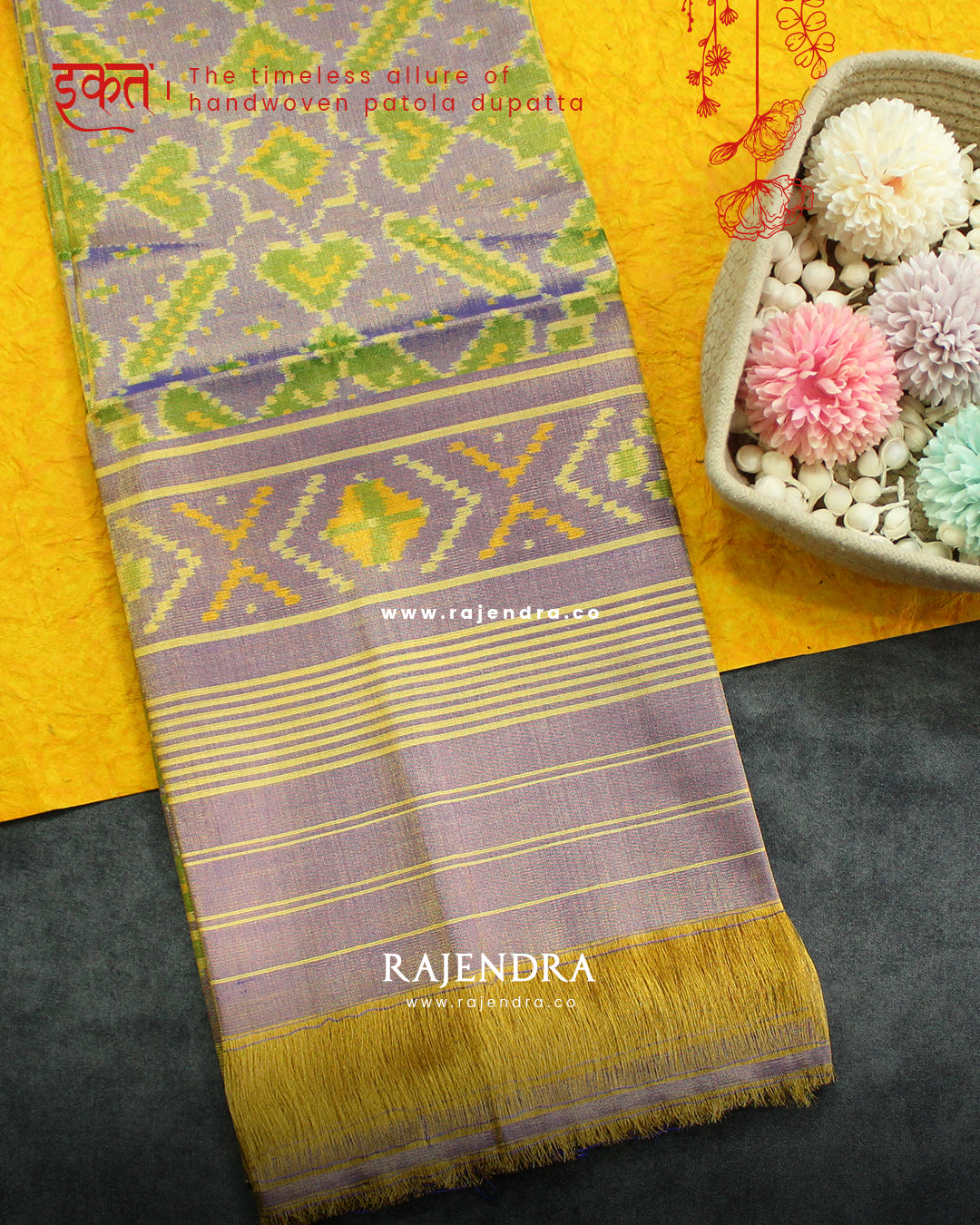 Traditional Manekchowk Zari Tissue Single Ikat Rajkot Patola Dupatta