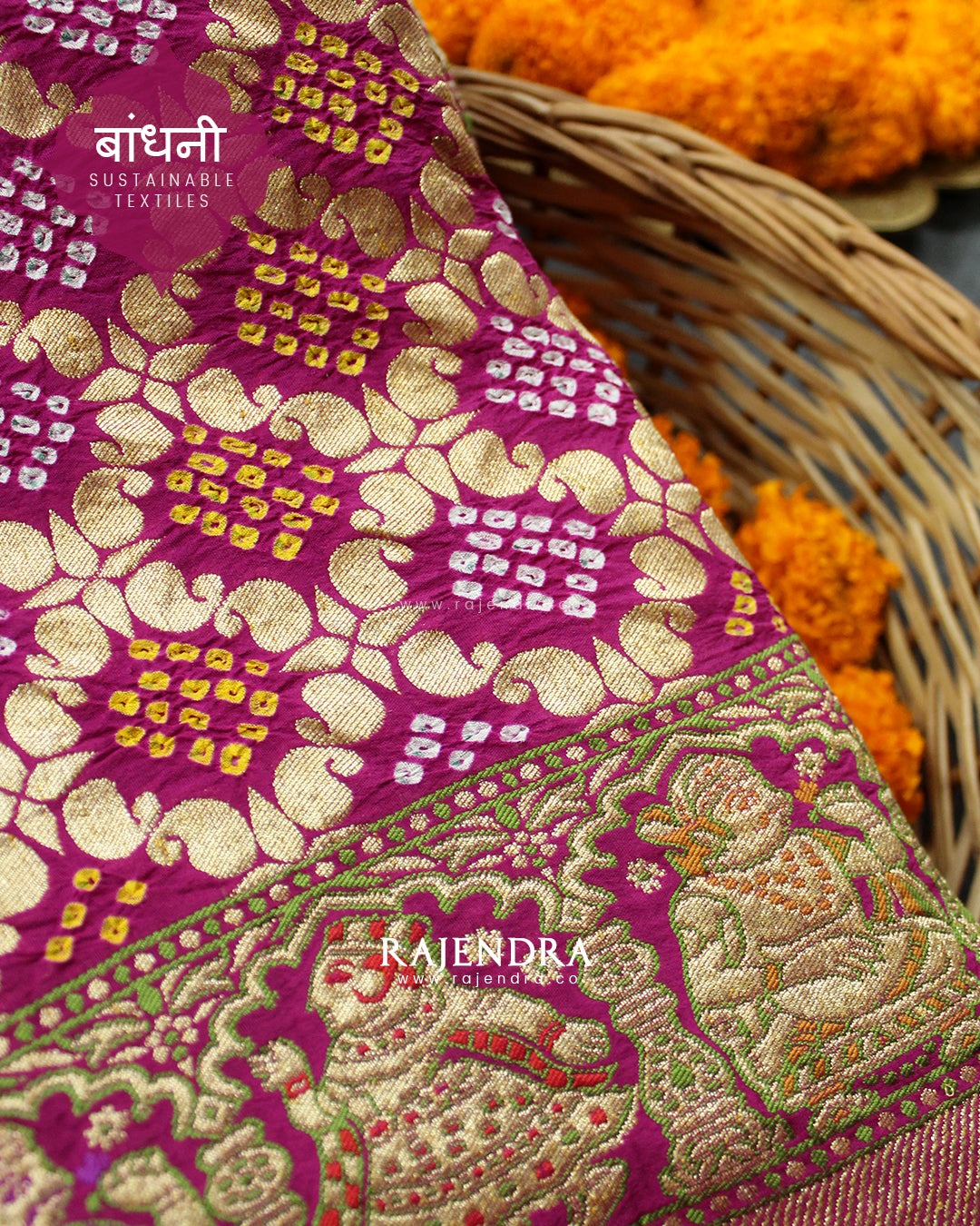 Exclusive Baluchari Border Khadi Georgette Banarasi Bandhani Saree