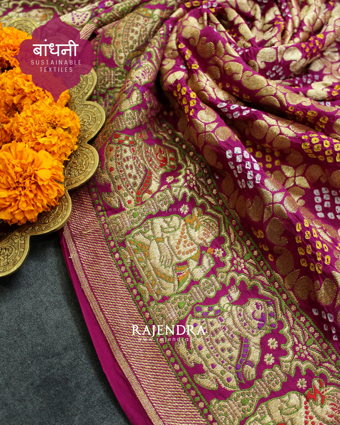 Exclusive Baluchari Border Khadi Georgette Banarasi Bandhani Saree