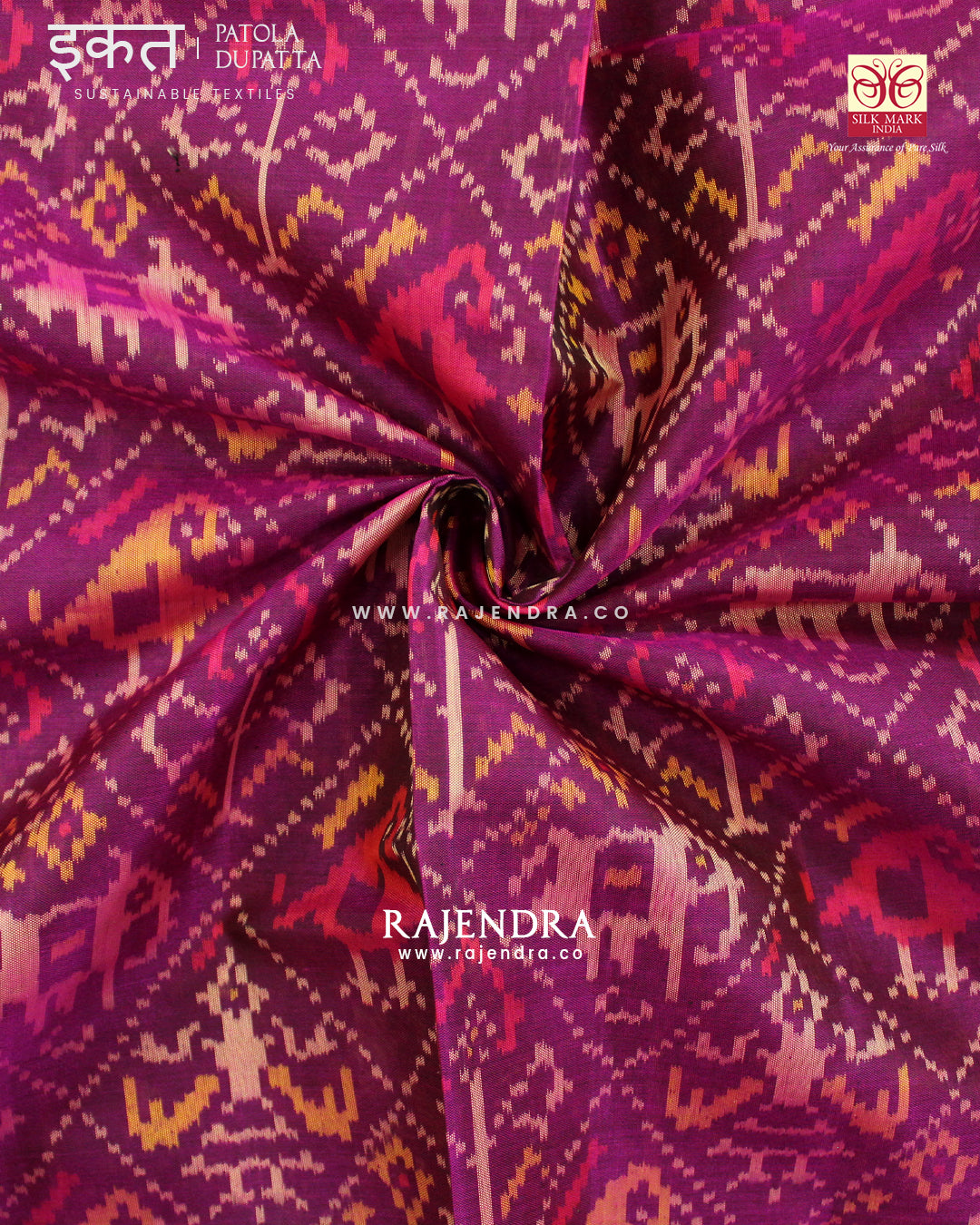 Traditional Hathi Popat Design Magenta Single Ikat Rajkot Patola Dupatta