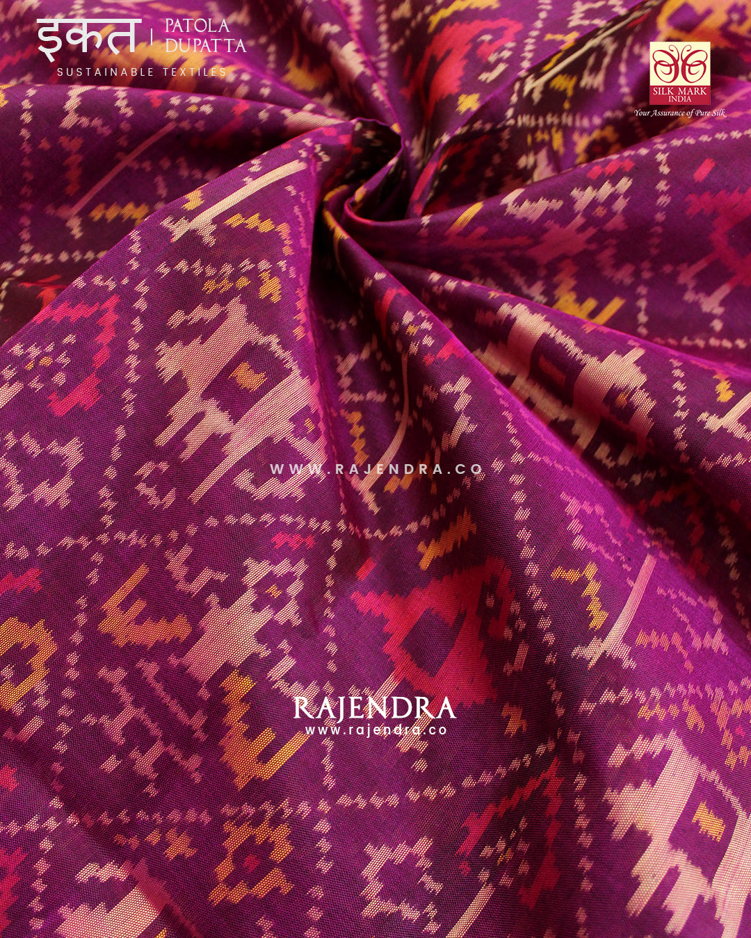 Traditional Hathi Popat Design Magenta Single Ikat Rajkot Patola Dupatta