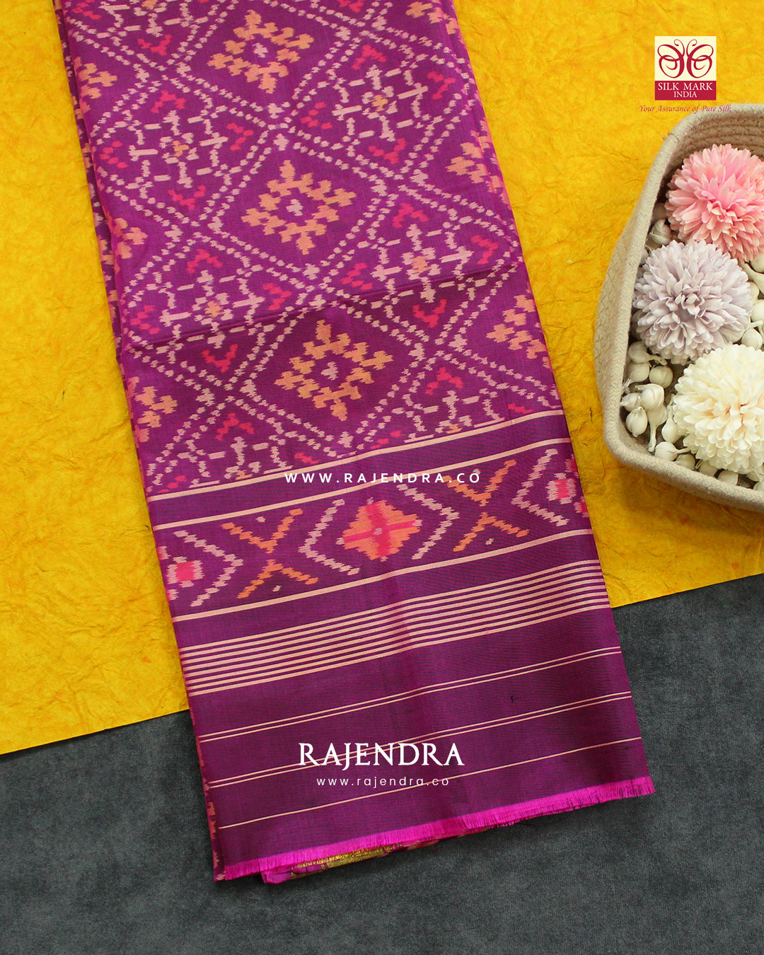 Traditional Panchanda Design Magenta Single Ikat Rajkot Patola Dupatta