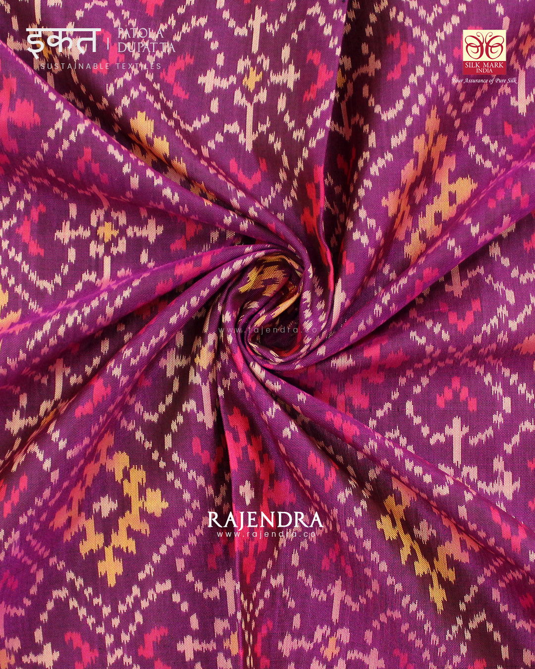 Traditional Panchanda Bhat Magenta Single Ikat Rajkot Patola Dupatta