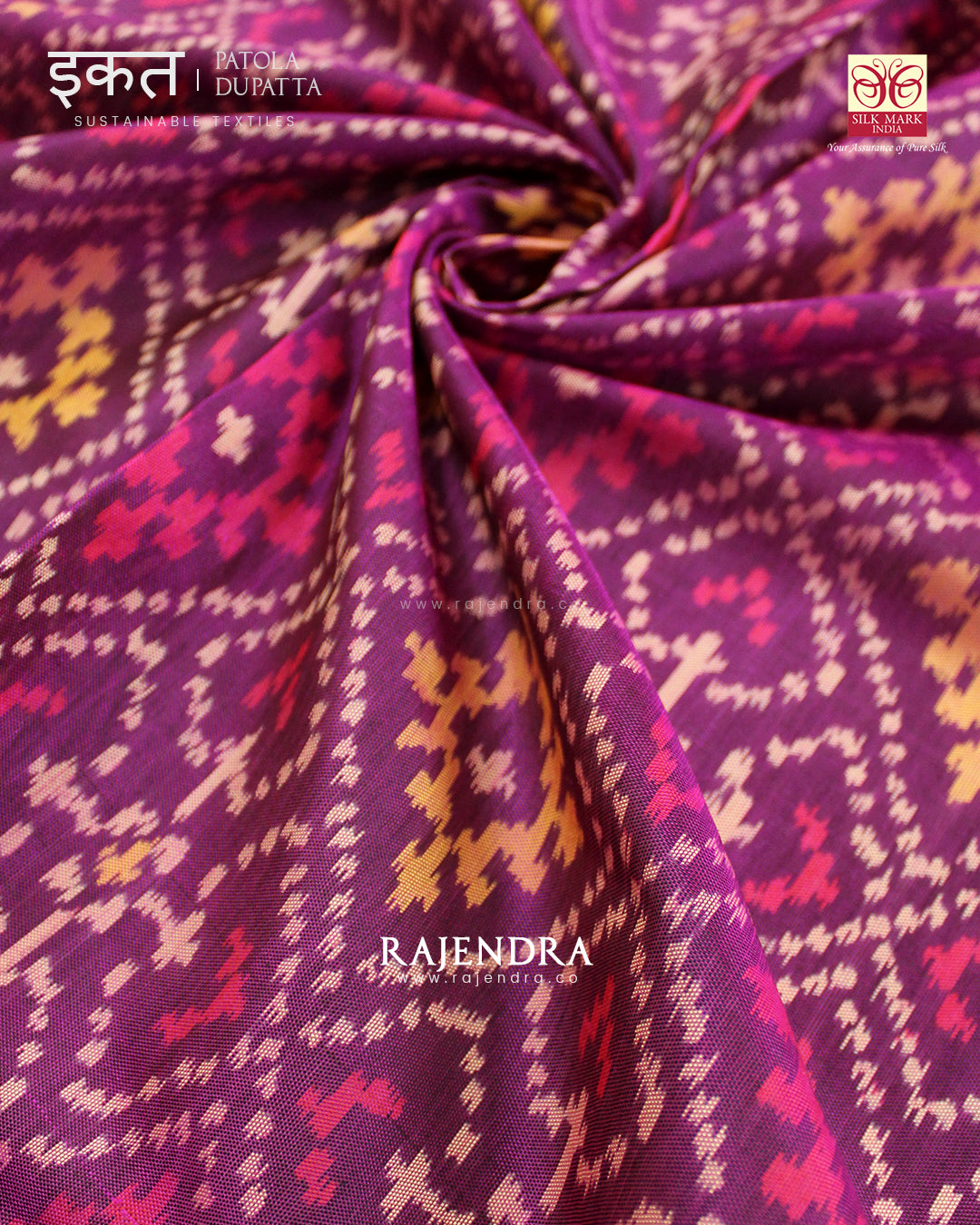 Traditional Panchanda Bhat Magenta Single Ikat Rajkot Patola Dupatta