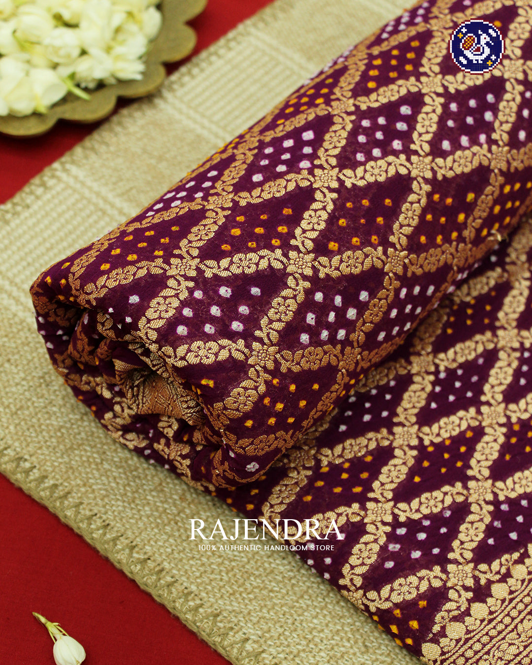 Traditional Khadi Georgette Magenta Banarasi Bandhani Saree