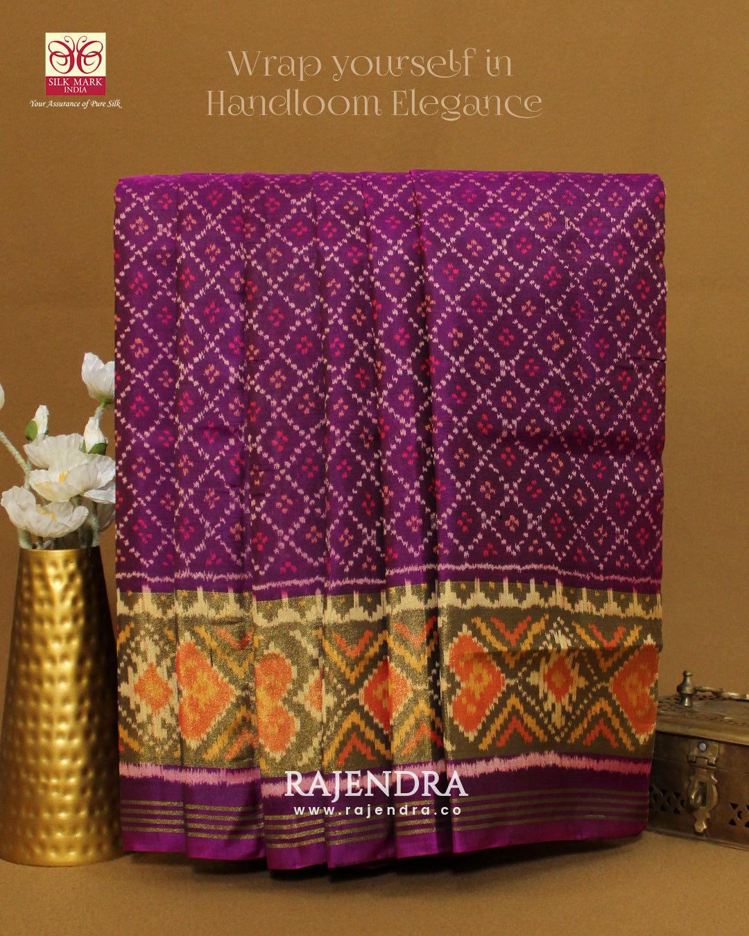 Traditional Sakali Bhat Magenta Single Ikat Rajkot Patola Saree