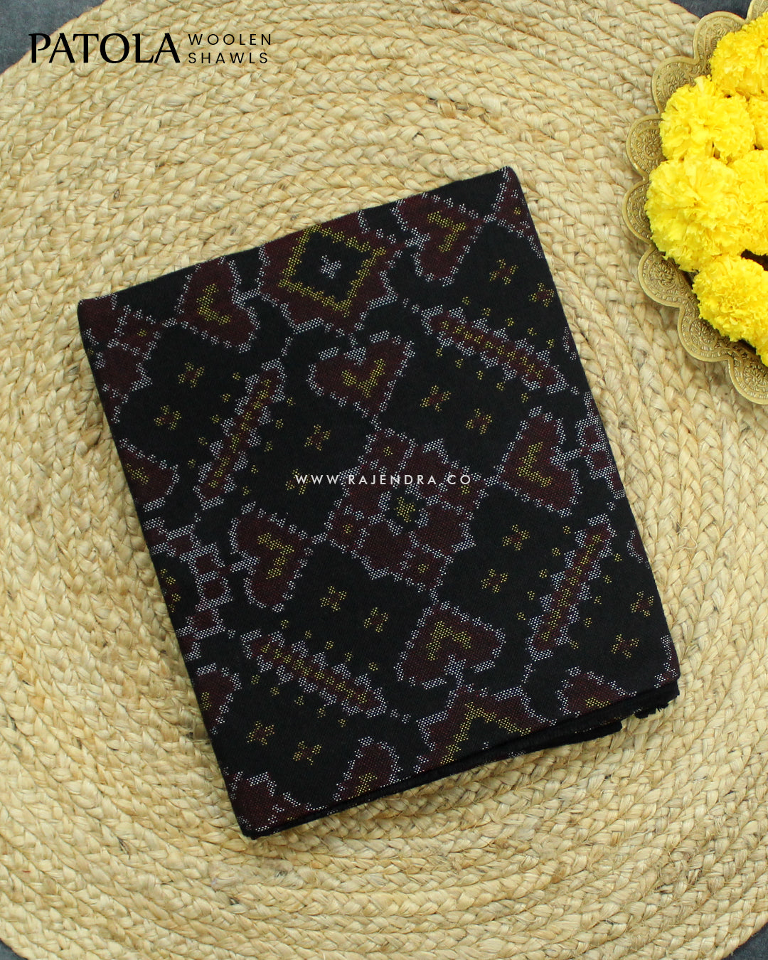 Handwoven Manekchowk Design Black Woolen Patola Shawls