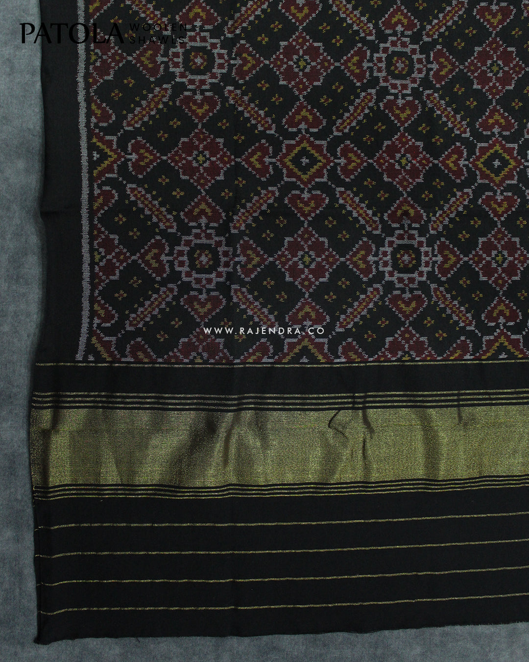 Handwoven Manekchowk Design Black Woolen Patola Shawls
