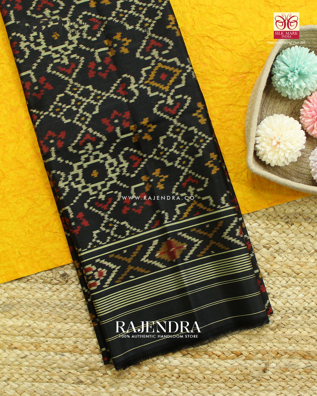 Traditional Manekchowk Design Black Single Ikat Rajkot Patola Dupatta