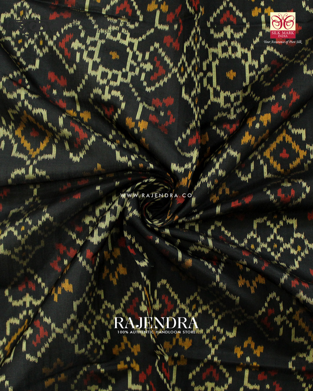 Traditional Manekchowk Design Black Single Ikat Rajkot Patola Dupatta