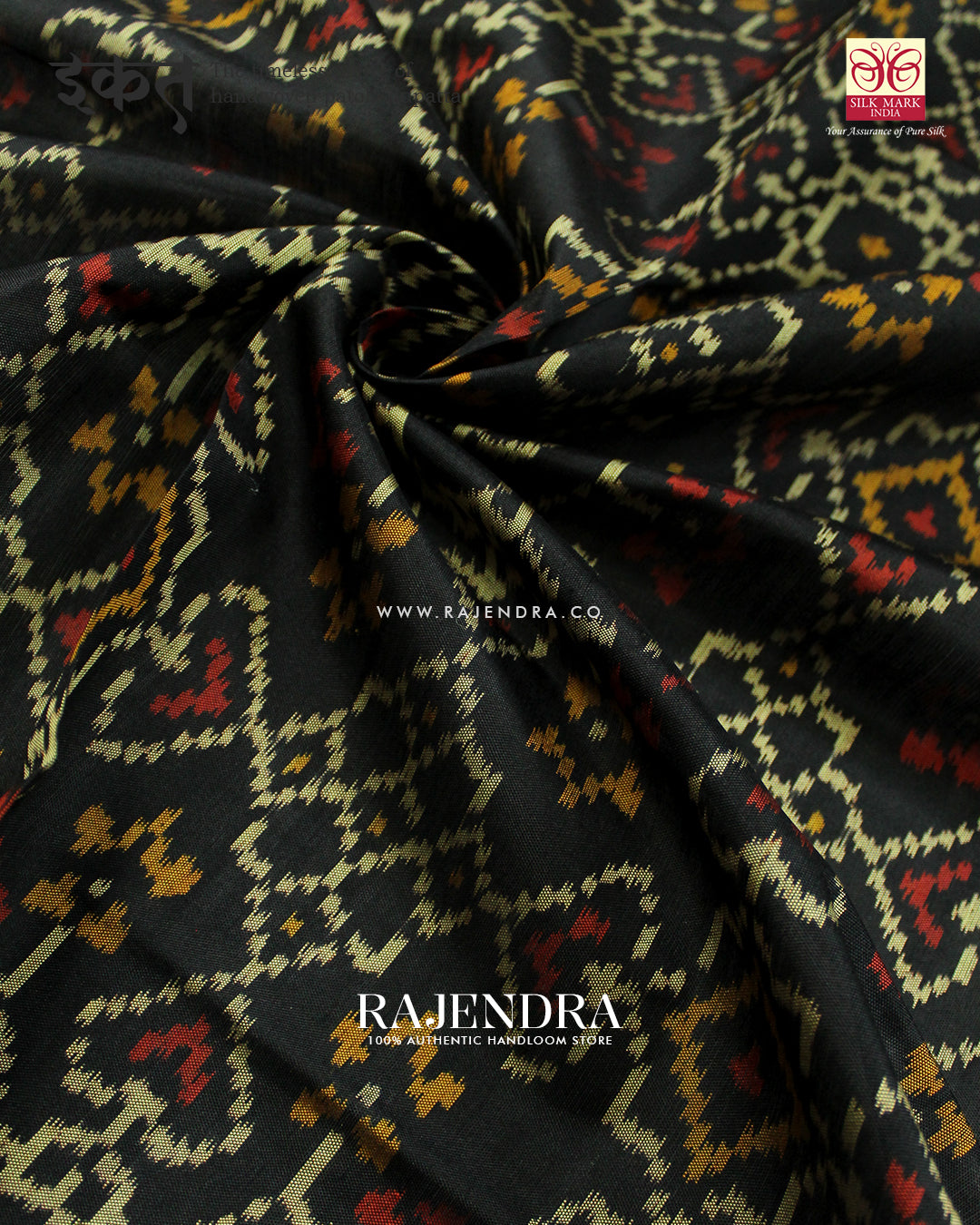 Traditional Manekchowk Design Black Single Ikat Rajkot Patola Dupatta