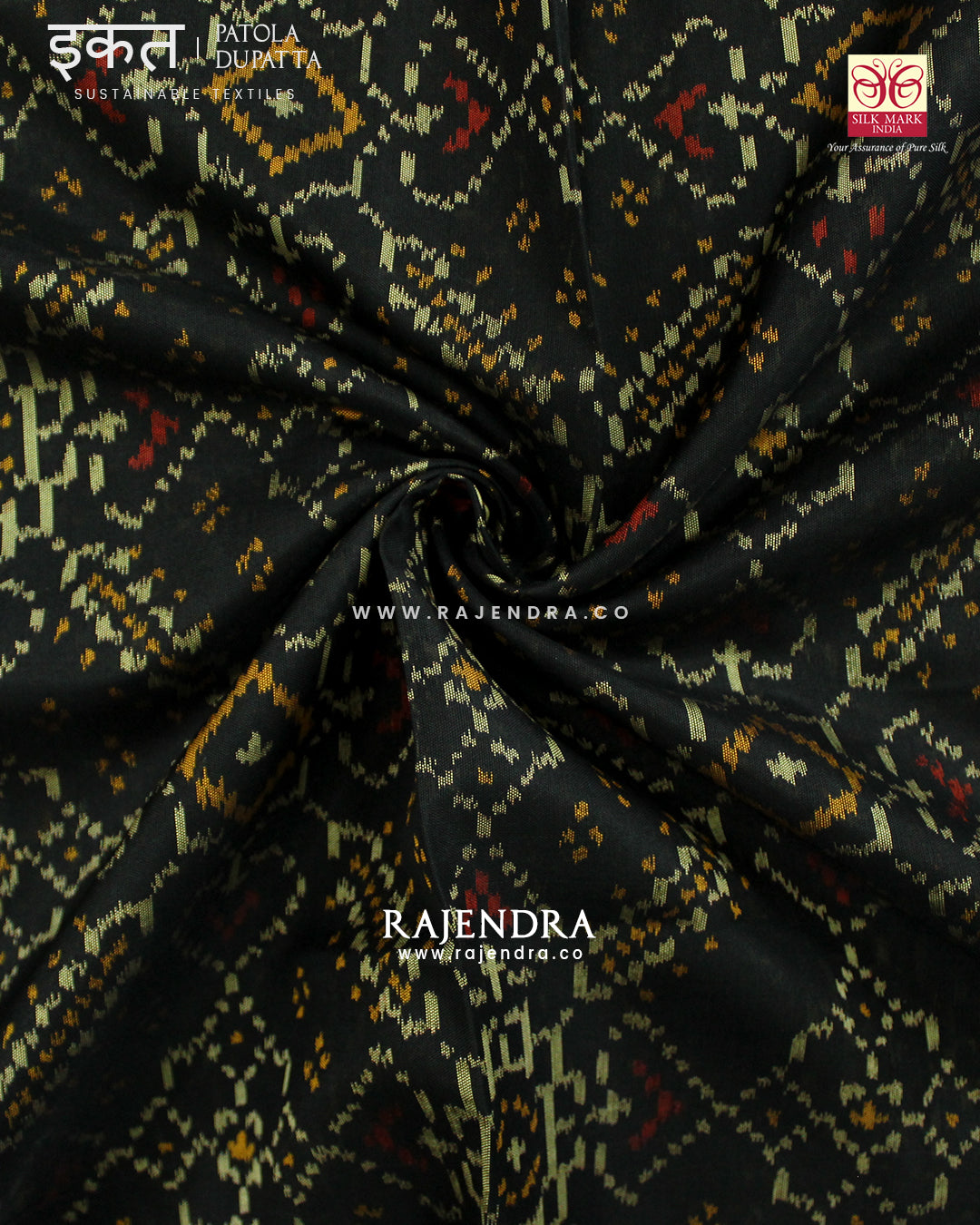 Traditional Manekchowk Design Black Single Ikat Rajkot Patola Dupatta