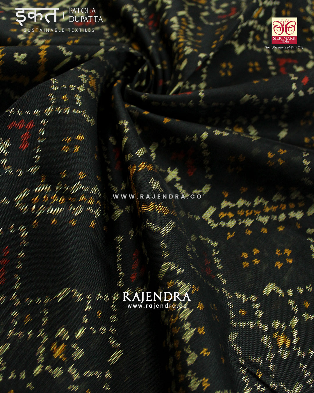 Traditional Manekchowk Design Black Single Ikat Rajkot Patola Dupatta