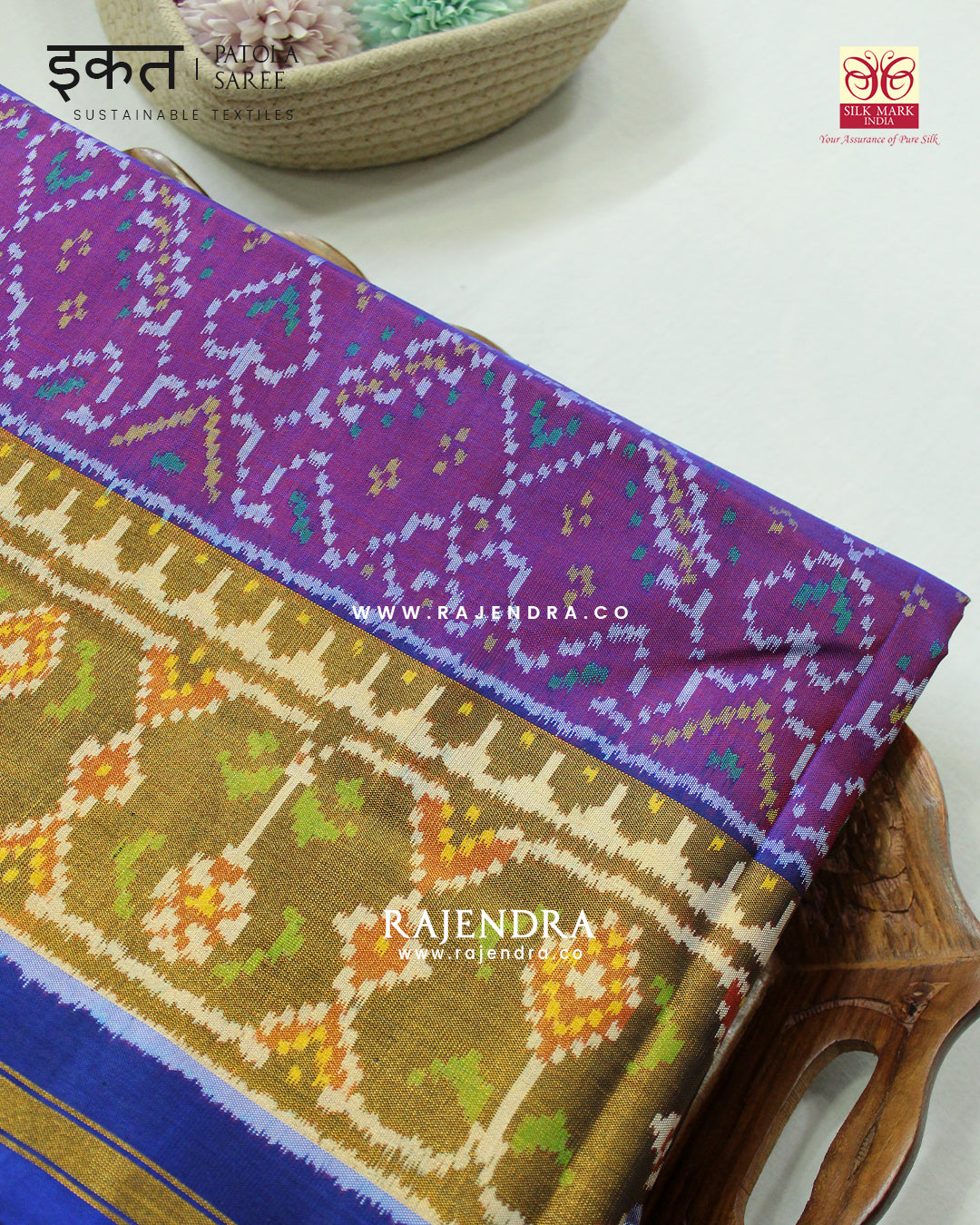 Traditional Manekchowk Design Blue Magenta Single Ikat Rajkot Patola Saree