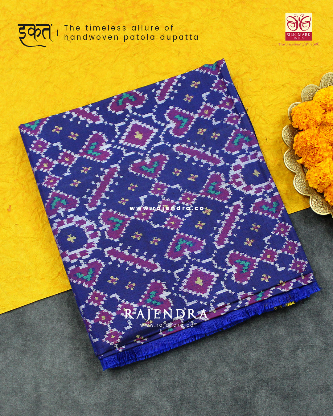 Traditional Manekchowk Blue Ikat Rajkot Patola Dupatta