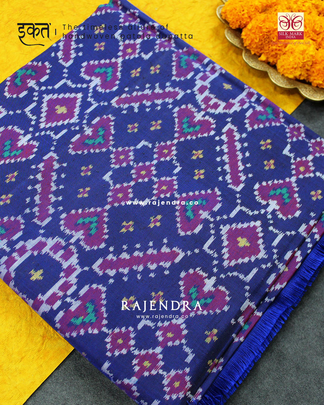 Traditional Manekchowk Blue Ikat Rajkot Patola Dupatta