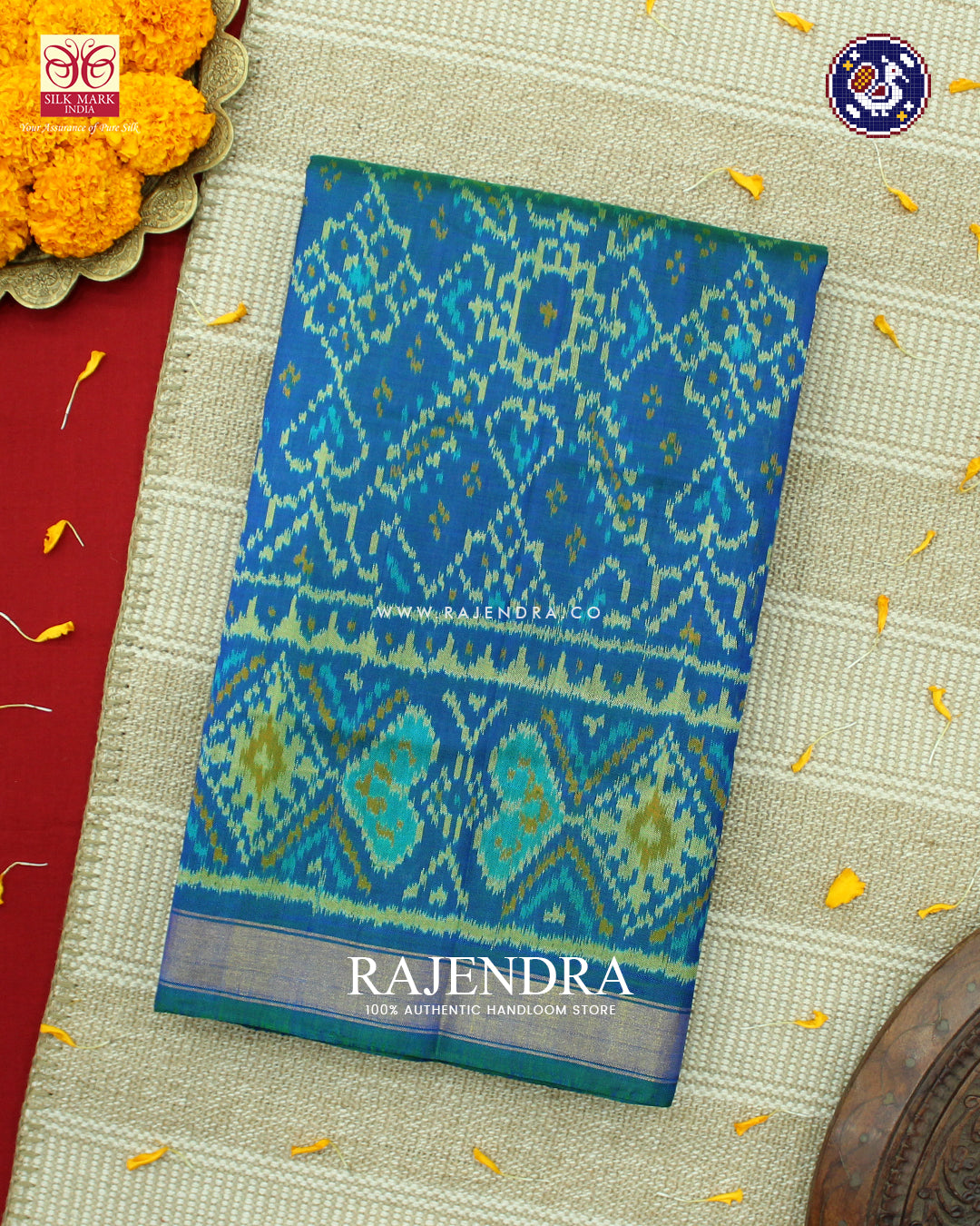 Traditional Manekchowk Design Light Blue Rajkot Patola Saree