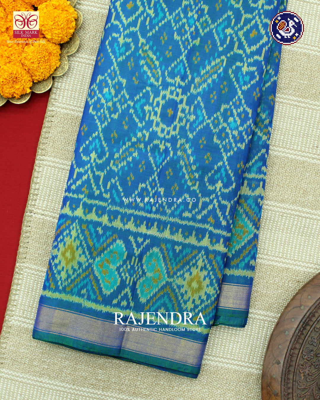 Traditional Manekchowk Design Light Blue Rajkot Patola Saree
