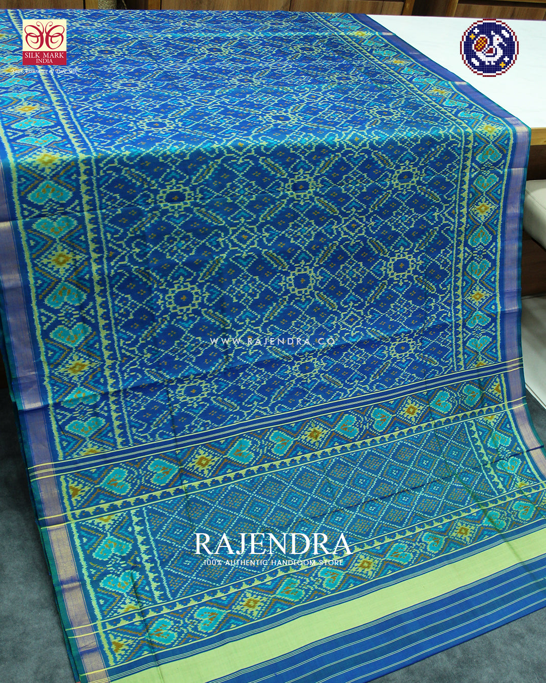 Traditional Manekchowk Design Light Blue Rajkot Patola Saree