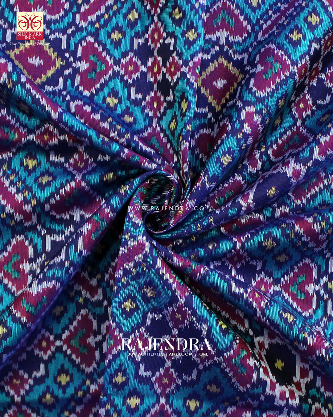 Traditional Manekchowk Design Red and Light Blue Ikat Rajkot Patola Saree