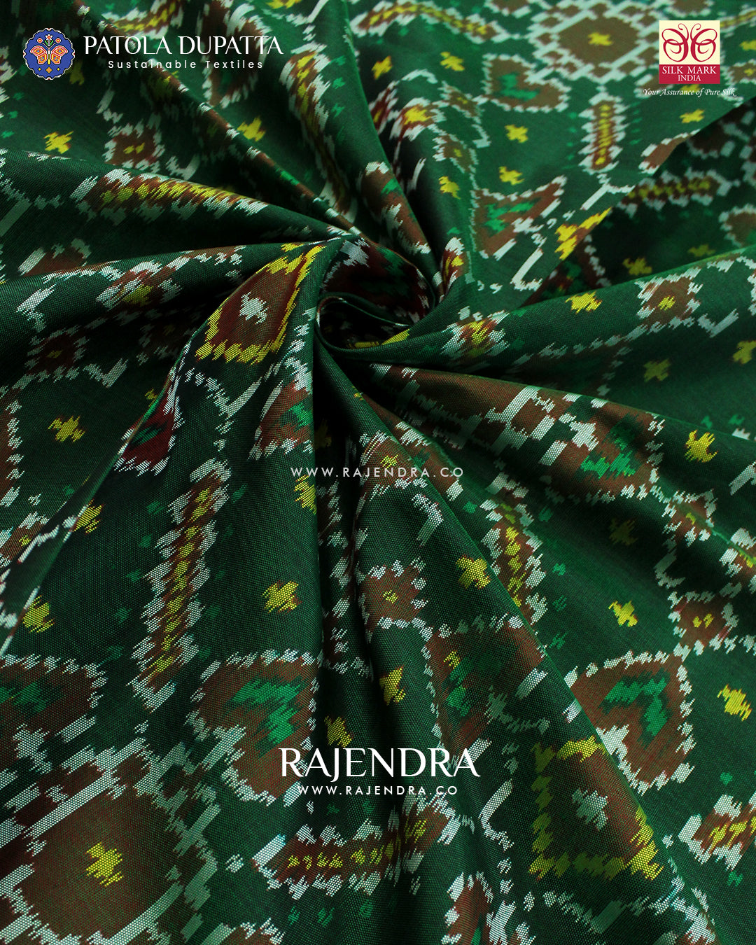 Exclusive Manekchowk Design Green Ikat Rajkot Patola Dupatta