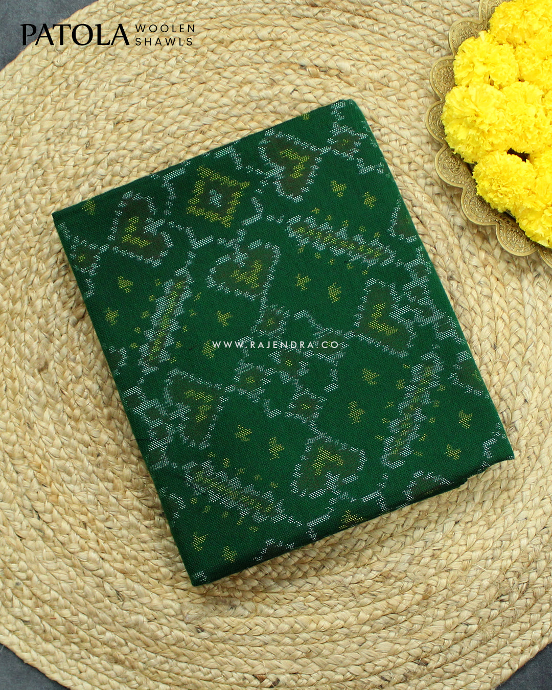 Handwoven Manekchowk Design Green Woolen Patola Shawls