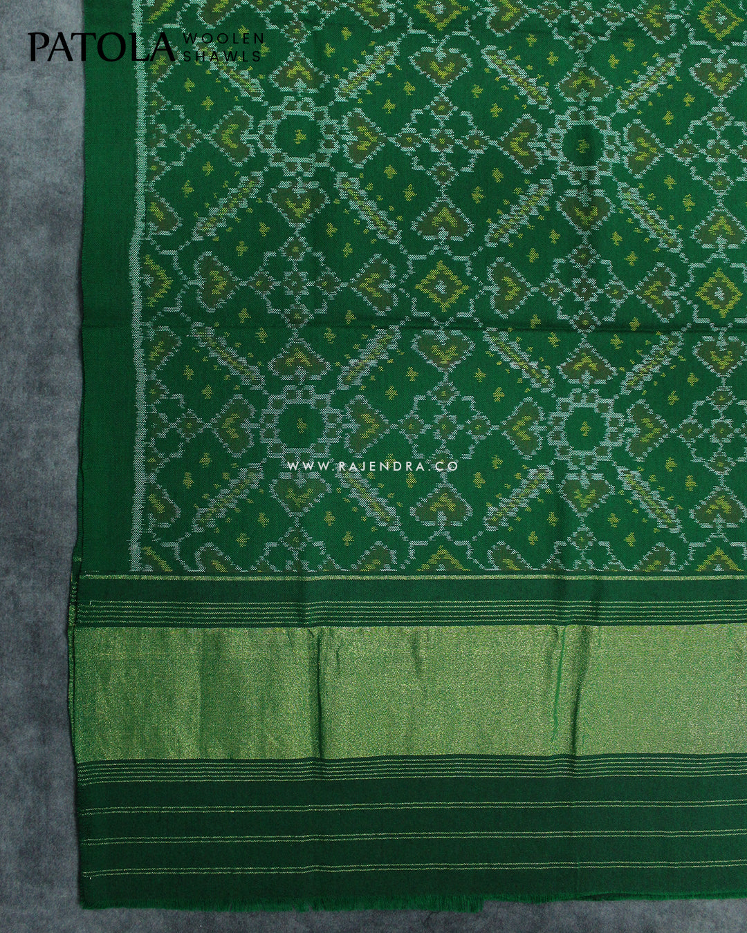 Handwoven Manekchowk Design Green Woolen Patola Shawls