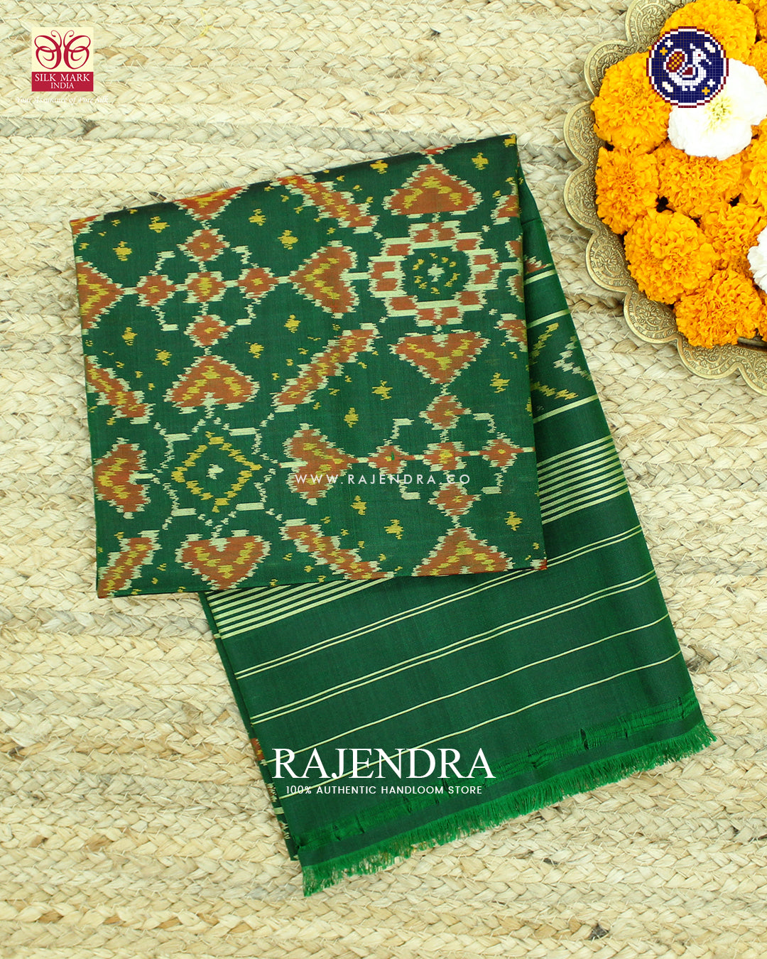 Traditional Manekchowk Design Green Rajkot Patola Dupatta