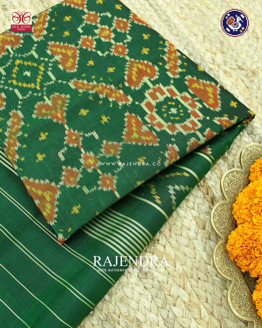 Traditional Manekchowk Design Green Rajkot Patola Dupatta