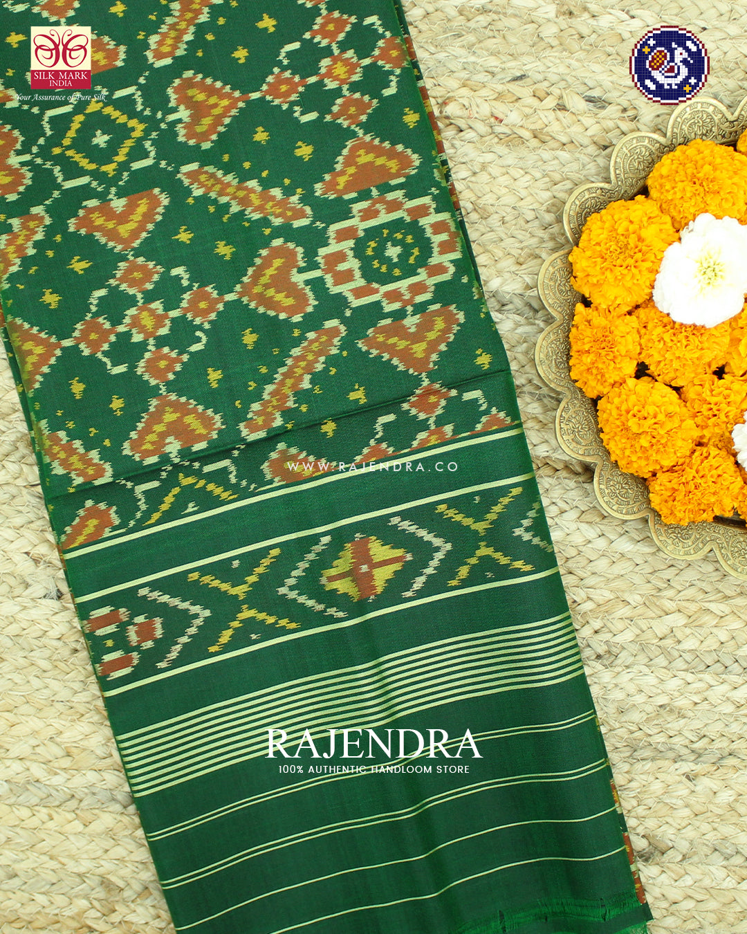 Traditional Manekchowk Design Green Rajkot Patola Dupatta