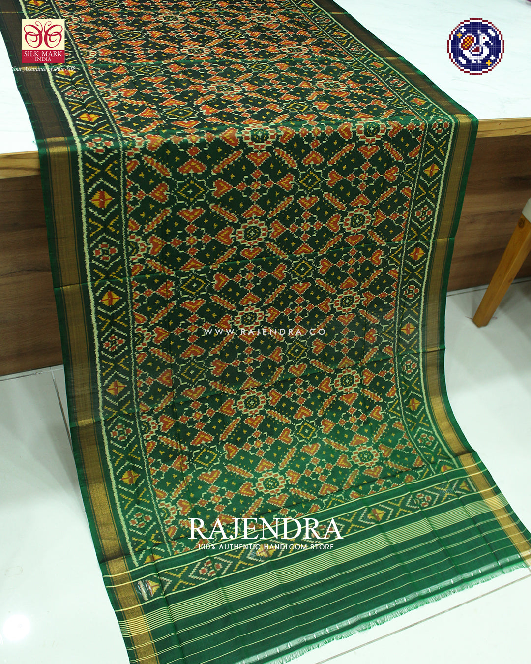 Traditional Manekchowk Design Green Rajkot Patola Dupatta