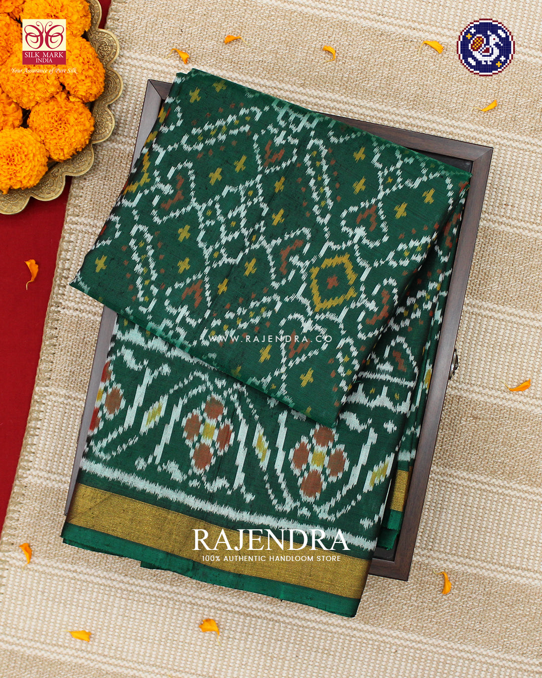 Traditional Manekchowk Design Green Rajkot Patola Saree
