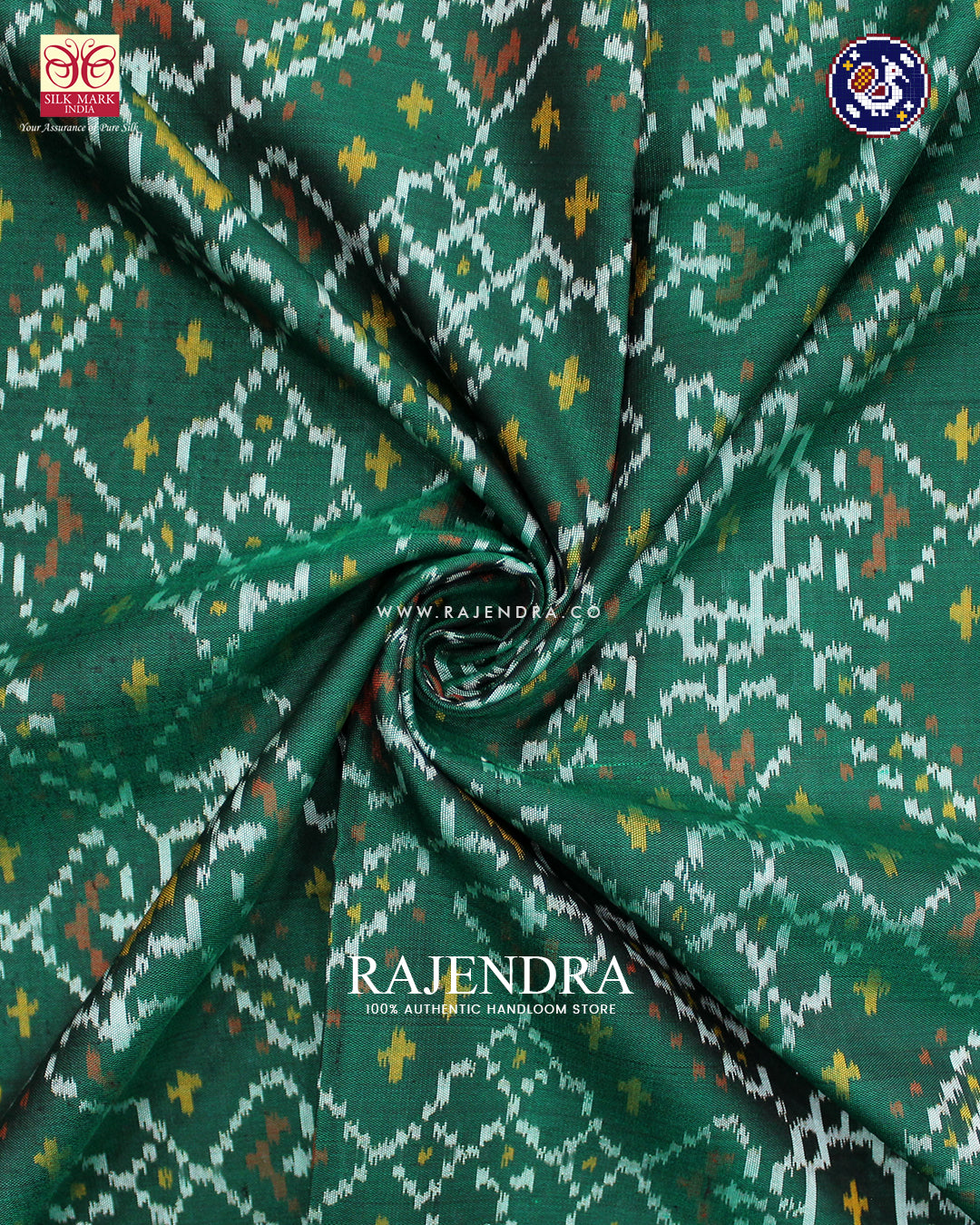 Traditional Manekchowk Design Green Rajkot Patola Saree