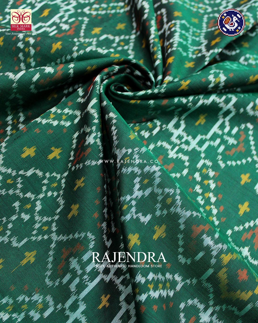Traditional Manekchowk Design Green Rajkot Patola Saree