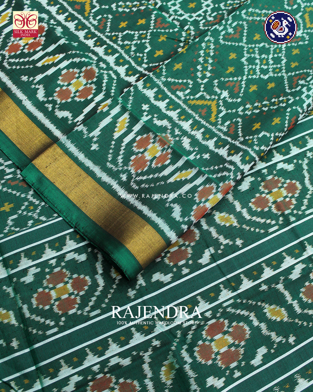 Traditional Manekchowk Design Green Rajkot Patola Saree