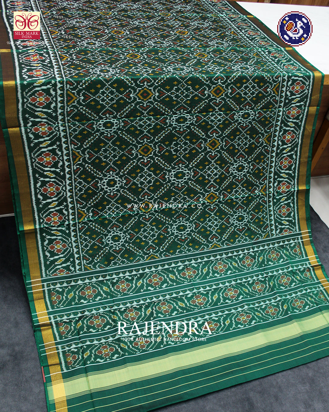Traditional Manekchowk Design Green Rajkot Patola Saree