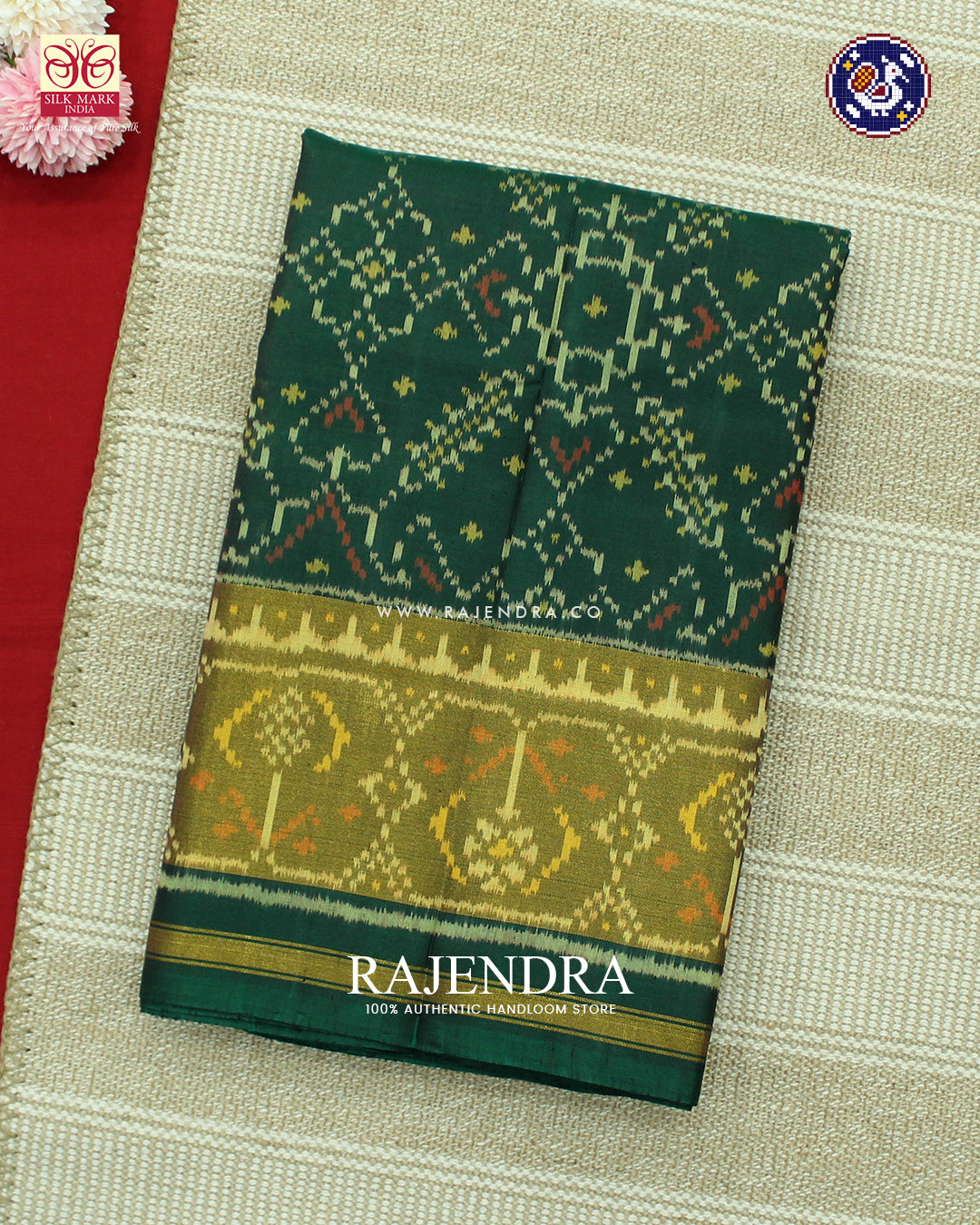 Traditional Manekchowk Design Green Rajkot Patola Saree