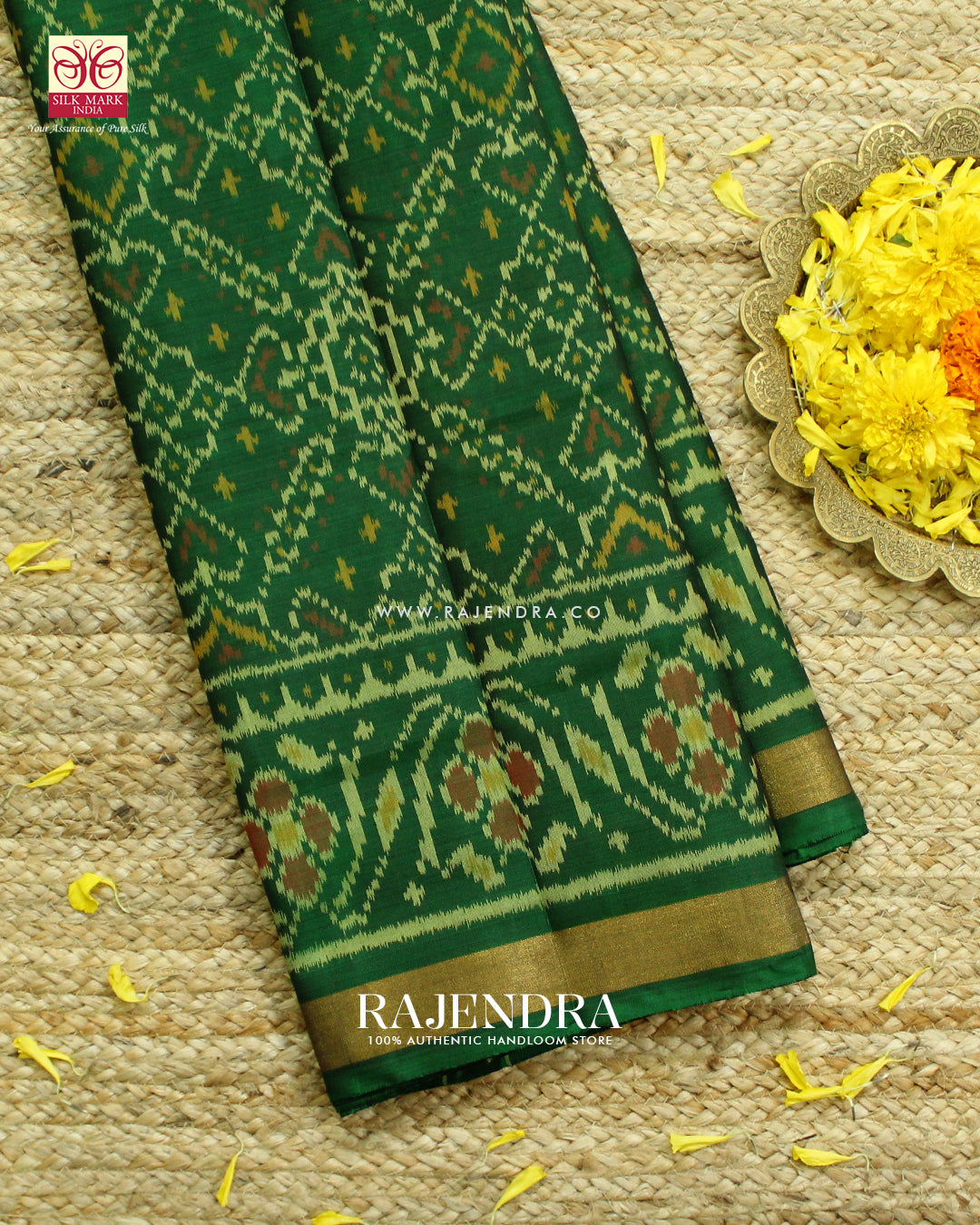 Traditional Manekchowk Design Green Single Ikat Rajkot Patola Saree
