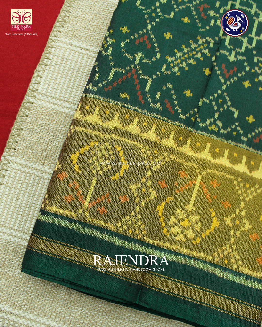 Traditional Manekchowk Design Green Rajkot Patola Saree