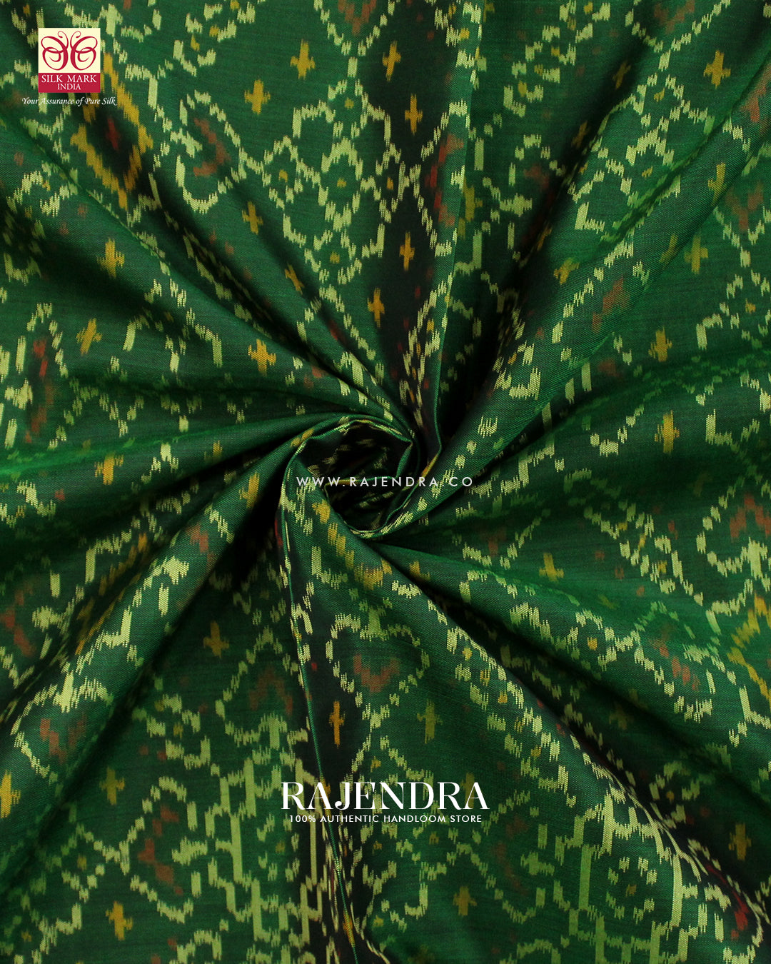 Traditional Manekchowk Design Green Single Ikat Rajkot Patola Saree