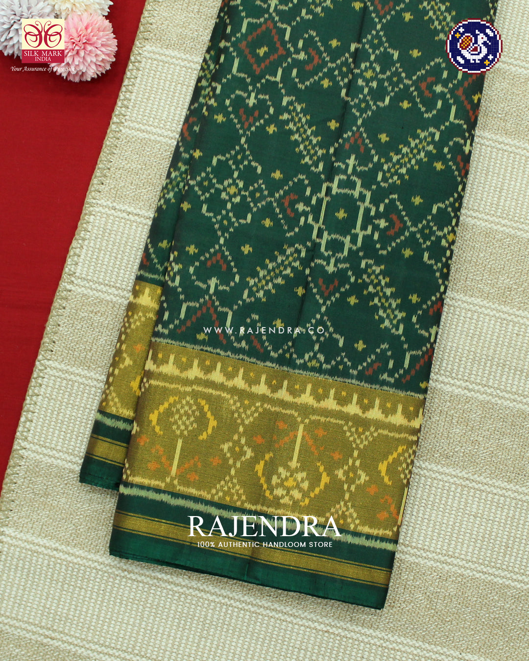 Traditional Manekchowk Design Green Rajkot Patola Saree