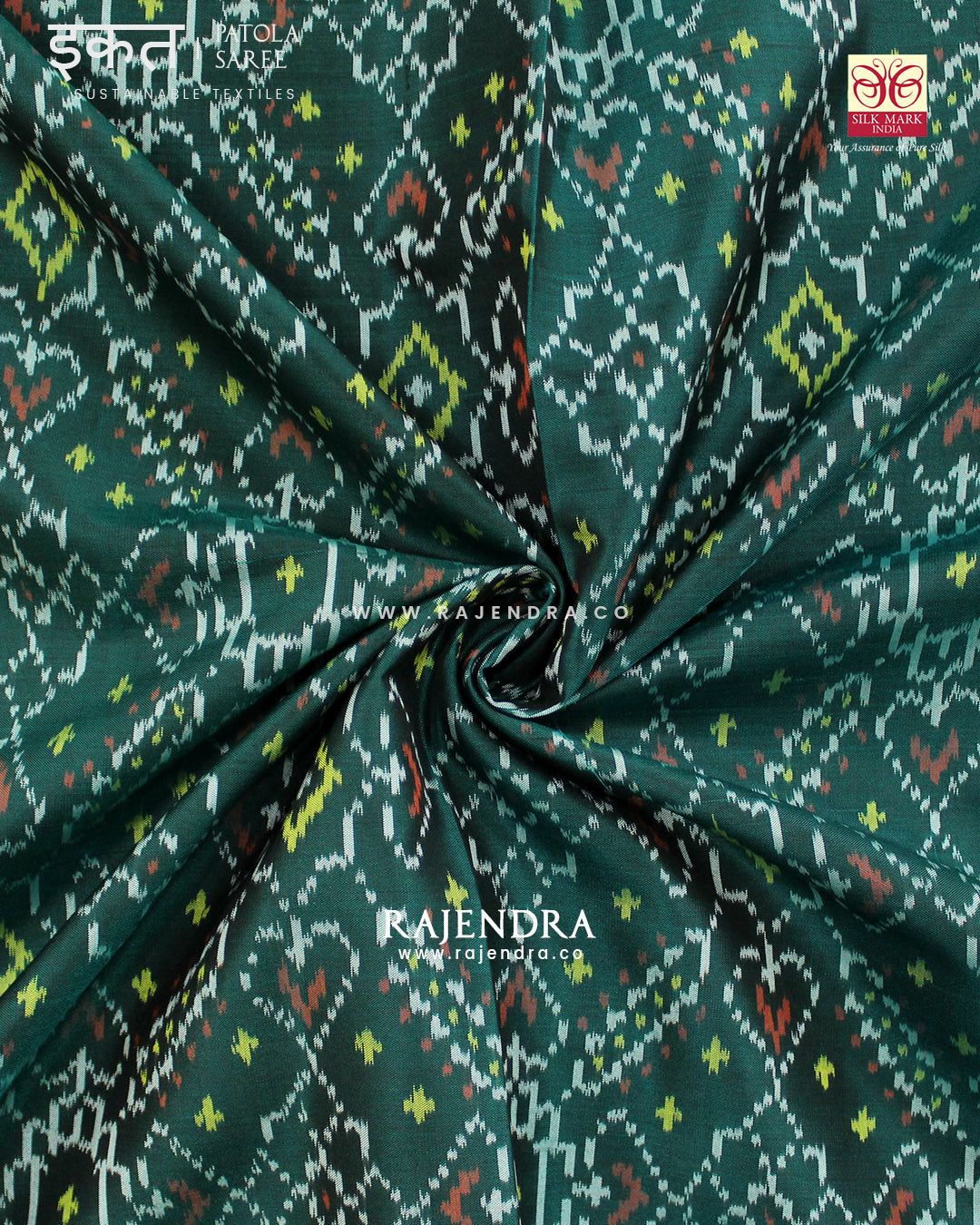 Traditional Manekchowk Rama Green Single Ikat Rajkot Patola Saree