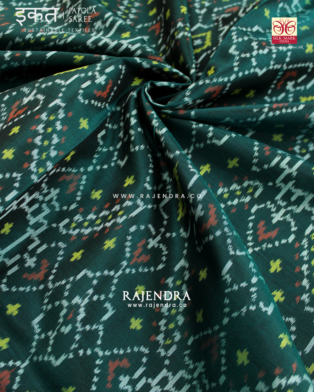 Traditional Manekchowk Rama Green Single Ikat Rajkot Patola Saree