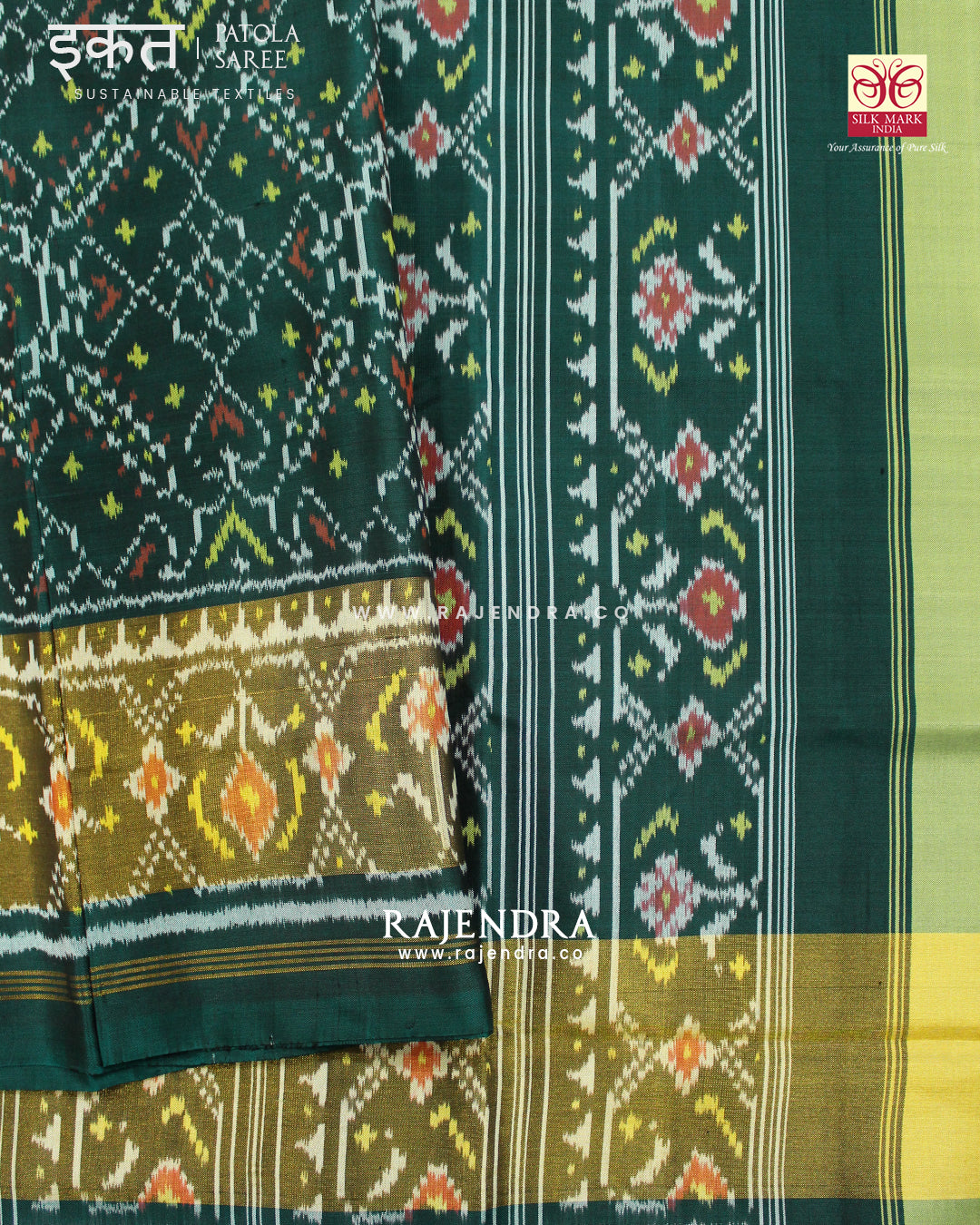 Traditional Manekchowk Rama Green Single Ikat Rajkot Patola Saree